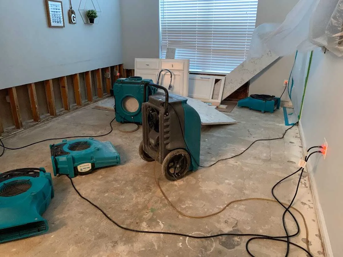 Dehumidifier in flood-cut room for Water Damage Restoration in Lake Forest