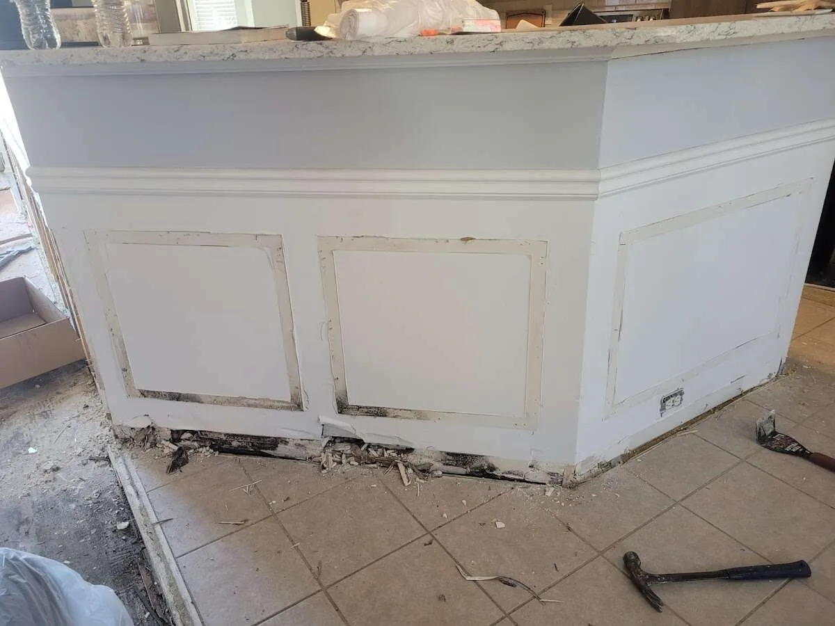 Water damage and mold on kitchen during Sewage Cleanup & Sanitation in Lake Forest